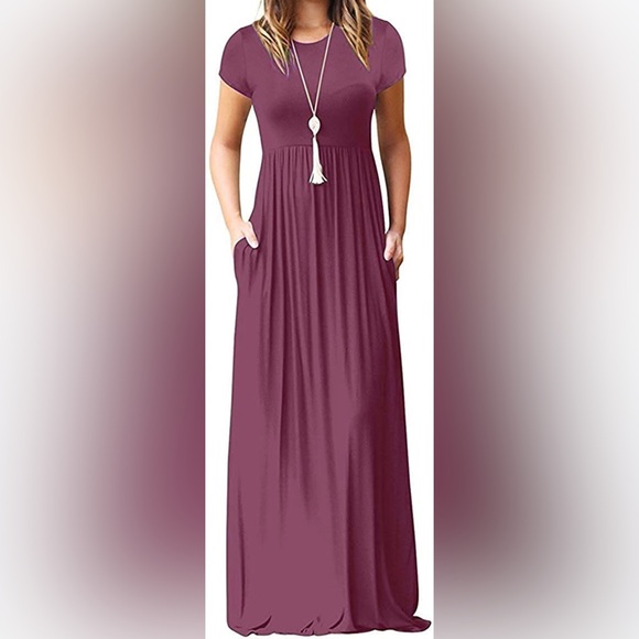 Auselily Pink Rose *NWT* Long Maxi Short Sleeve Dress Women’s Size X small - Picture 1 of 10